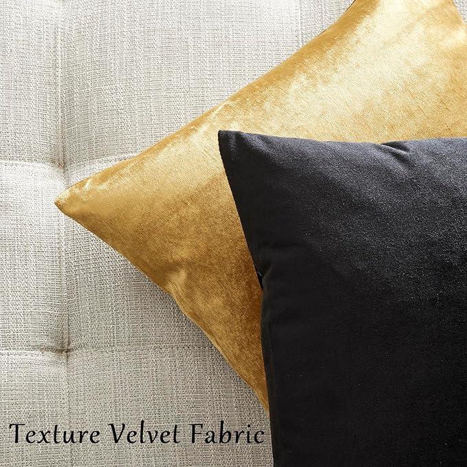 GIGIZAZA Black Velvet Pillow Covers 18x18,Decorative Square Throw Pillows Modern Covers Small Solid Living Room Pillow Cases for Couch Pack of 2