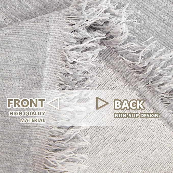 MYSKY HOME Couch Cover for Pets Light Grey Couch Covers for 2 Cushion Couch Sofa Simple Tassel Sofa Covers for Loveseat L Shaped Chenille Couch Cushion Covers for Dogs Kids Easy Install,91" X118"