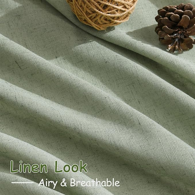 Sheer Light Sage Linen Curtains 102 Inches Long Rod Pocket Back Tab Drapes 2 Panels Set for Living Room Light Filtering Semi Sheer Pale Green Curtain 102 Length for Patio Sliding Glass Door 52x102