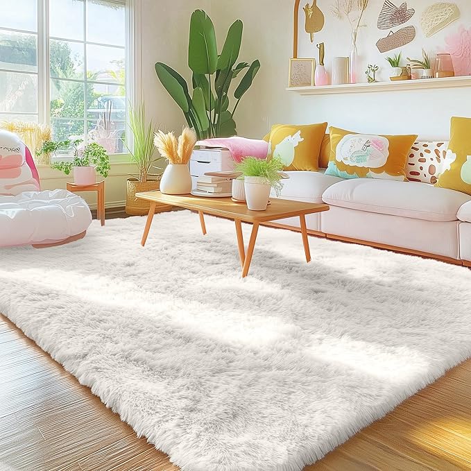 OLANLY 4x12 Area Rugs for Living Room Bedroom, Machine Washable Soft Fluffy Shaggy Bedside Rug, Indoor Floor Carpet for Kids Girls and Boys, Dorms, Nursery Rooms, Home Decor Aesthetic, Ivory
