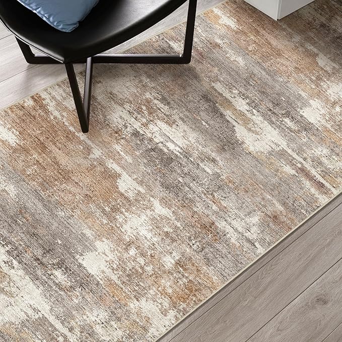 2x8 Washable Kitchen Runner Rug: Modern Abstract Runners for Hallway Soft Non Slip Rugs with Rubber Backing Low Pile Thin Waterproof Floor Carpet for Entryway Bedroom Bathroom Indoor 2x8 Brown/Brick