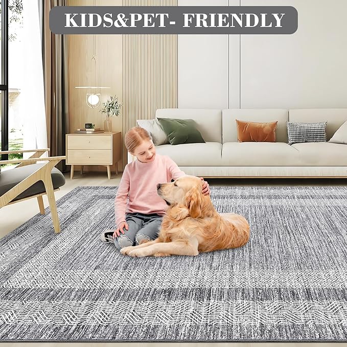 GarveeHome Modern 3x5 Neutral Area Rug Washable Non-Slip Low-Pile Indoor Rugs for Entryway Solid Blue Modern Minimalism Carpet for Bedroom Living Room Kitchen Bathroom Door Mat Grey