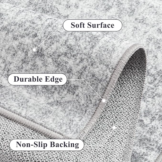 PureCozy 5x7 Area Rug Washable Vintage Living Room Carpet Large Indoor Non Slip Grey Bedroom Distressed Low Pile Retro Accent Throw Rug for Dining Room