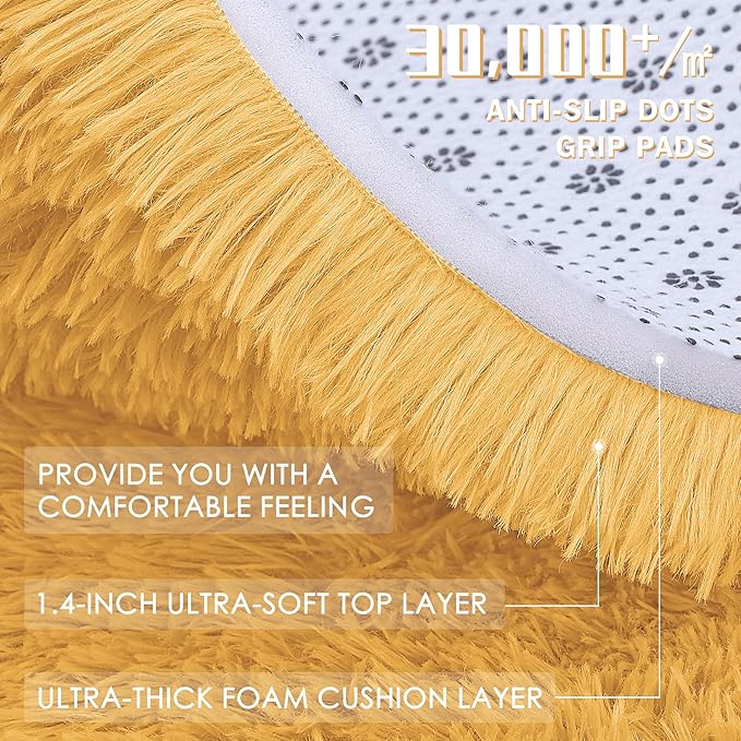 OLANLY 2x8 Machine Washable Runner Rugs for Hallway, Soft Fluffy Shaggy Bedside Rugs for Bedroom, Living Room, Indoor Floor Carpet for Kids Girls and Boys, Home Decor Aesthetic, Mustard Yellow