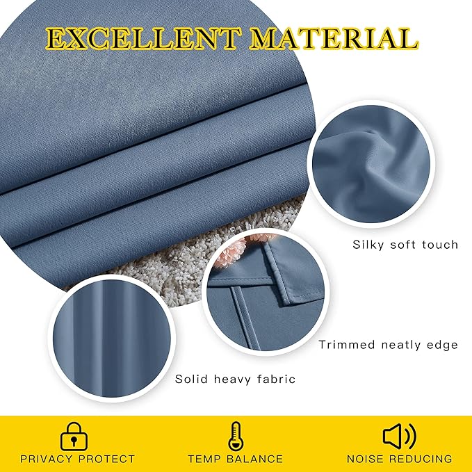 NICETOWN Stone Blue Blackout Curtains 96 inches Long, Grommet Thermal Insulated Room Darkening Window Treatments Voice Reducing for Bedroom/Kids Room, W52 x L96, 2 Panels