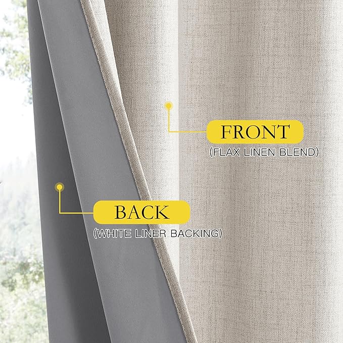 NICETOWN Brich Vintage Open Linen Weave Flax Thermal Curtains, 100% Blackout Curtains 84" Long for Dining Room, Soundproof Window Treatment Drapes for Dining Room, 62" Wide Per Panel, Set of 2