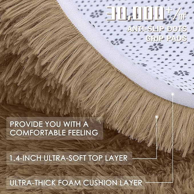 OLANLY 2x8 Machine Washable Runner Rugs for Hallway, Soft Fluffy Shaggy Bedside Rugs for Bedroom, Living Room, Indoor Floor Carpet for Kids Girls and Boys, Home Decor Aesthetic, Taupe