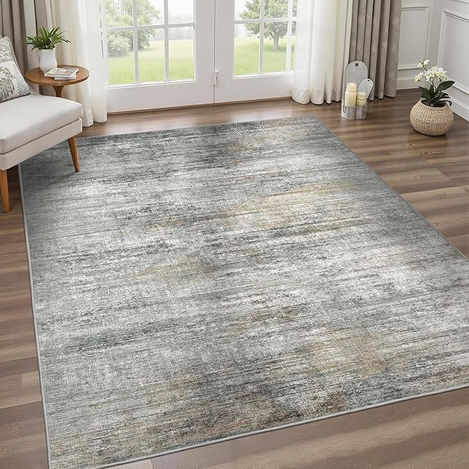 BEIMO Area Rugs 9x12 for Living Room Bedroom, Modern Abstract Machine Washable Rug, Large Soft Low Pile Floor Cover with Non Slip Backing for Dining Room, Ash Gray Brown