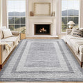 GarveeHome 10x13 Large Washable Geometric Area Rug Non Slip Non Shedding Floor Carpet, Modern Bordered Distressed Gray Indoor Printed Rug for Living Room, Bedroom, Office