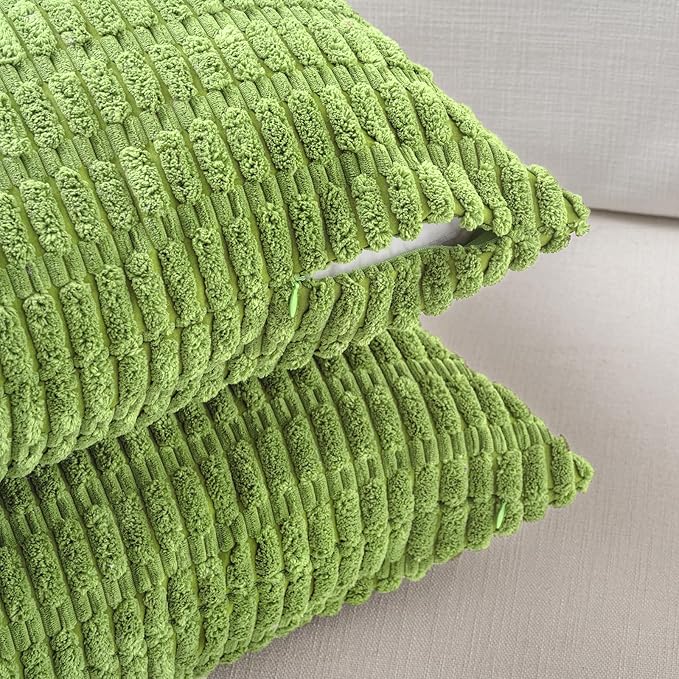 Fancy Homi 4 Packs Boho Lime Green Decorative Throw Pillow Covers 22x22 Inch for Couch Bed Sofa, Rustic Modern Farmhouse Home Decor, Soft Plush Corduroy Cute Square Cushion Case 55x55 cm