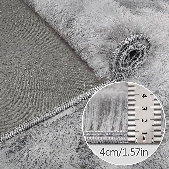 Tie Dye Grey Rug for Living Room 5x8ft Fluffy Modern Shag Area Rug Mat Bedside Throw Rug for Bedroom Kids Room Boys Teens Nursery Baby Dorm Office Home Decor Soft and Cozy Carpets