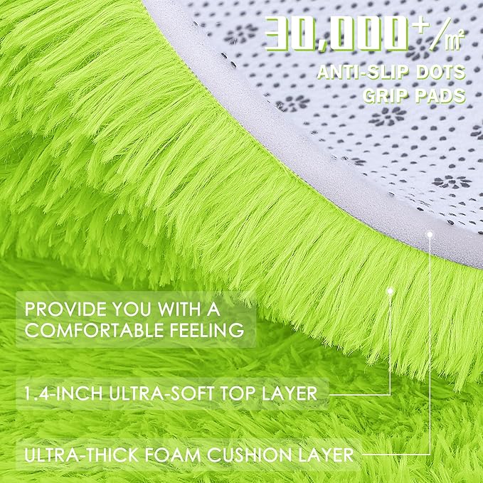 OLANLY Lime Green Round Rugs for Bedroom - Machine Washable, 9 ft Circle Area Rugs for Living Room, Soft and Fluffy Shaggy Carpet for Teen Girl and Boys, Nursery Rooms, Dorms, Home Decor Aesthetic