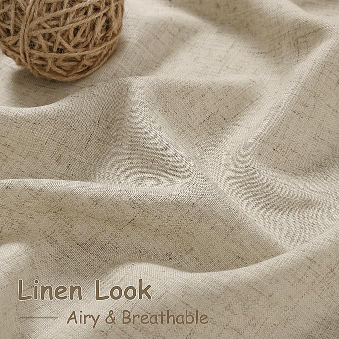 Eggshell Beige Linen Curtains for Living Room 126 Inches Long Light Filtering Semi Sheer Curtain Back Tab Rustic Farmhouse Decor Drapes Floor to Ceiling High Window for Bedroom 52x126, 2 Panels