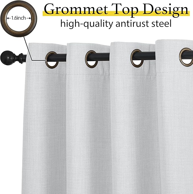 NICETOWN Faux Linen Valances, Short Cafe Curtains Kitchen Tiers, Room Darkening Small Window Curtains Treatment Grommet Top for Bathroom/Basement(2 Panels, 34x24 Inches, Greyish White)