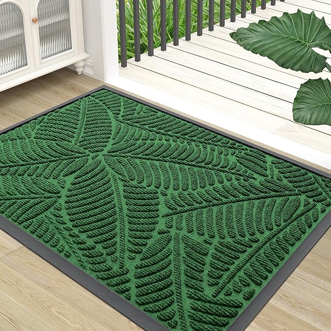 Colorxy Waterproof Doormat, Sturdy Natural Rubber Front Indoor Mat, Non Slip Low Profile Indoor Outdoor Door Mats, Stain and Fade Resistant Floor Mat, Easy Clean Patio Entrance Mat, 48''x32'', Green