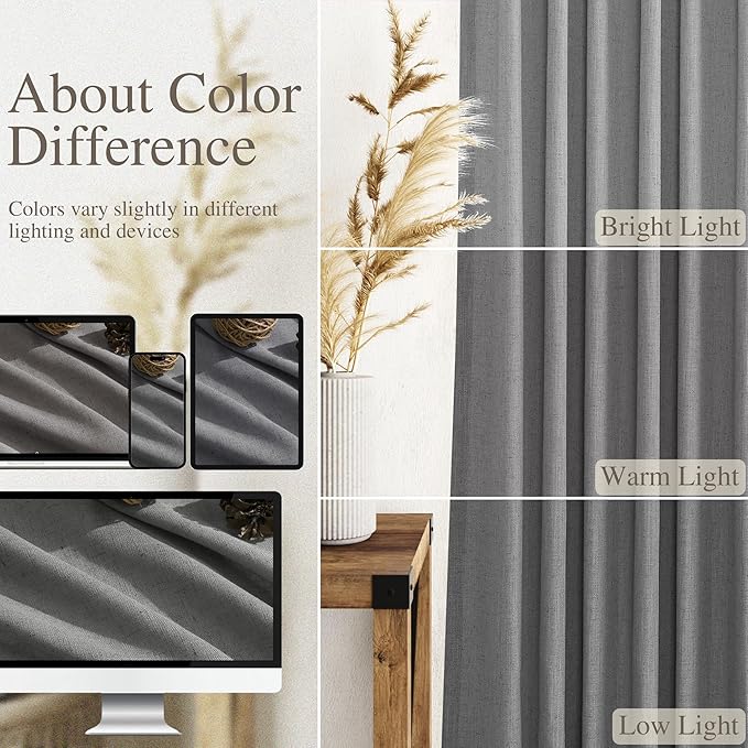 Dark Grey Linen Curtains 90 Inch Length 2 Panel Set for Living Room Light Filtering Elegant Farmhouse Curtain Rod Pocket Back Tab Window Drapes 90 Inches Long for Dining Room Bedroom Nursery 52x90