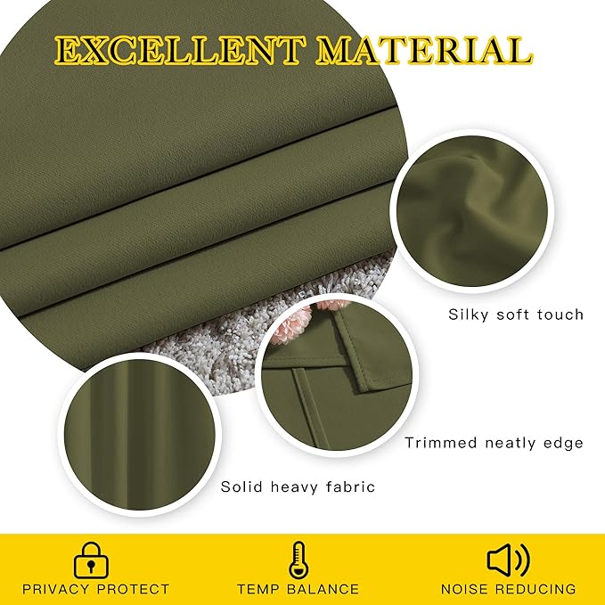 NICETOWN Living Room Window Curtain Drapes Extra Long & Wide - Living Room Panels Grommet Top Window Treatment for Hall & Guest Room (W80 x L108, Olive, 2 Pieces)