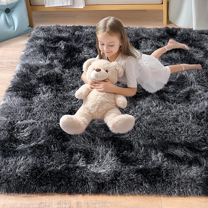 Pionblank Super Fluffy Area Rug for Living Room 5x7 Feet, Modern Indoor Shaggy Carpet, Soft Plush Non Slip Rugs for Bedroom Kids Room Cloakroom Home Decor, Dark Grey
