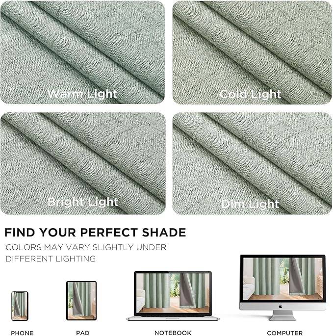Joydeco Blackout Curtains for Bedroom - 100% Light Blocking 2 Panels Sage Green Drapes 37"W x 108"L, Thermal Insulated Room Darkening Curtains, Linen Textured for Living Room, Rod Pocket & Back Tabs