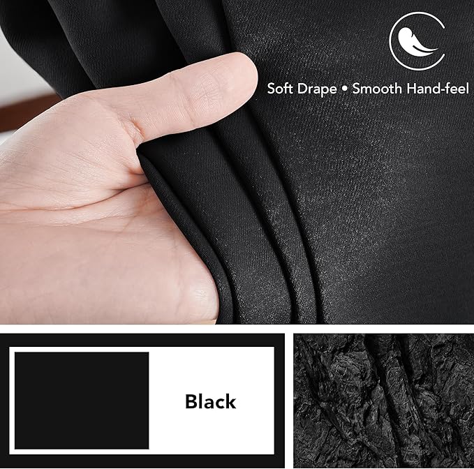 Deconovo Blackout Curtains, Thermal Insulated, W38 x L84 2 Panels, Back Tab, Machine Washable, Room-Darkening Drapes for Bedroom/Living Room Black