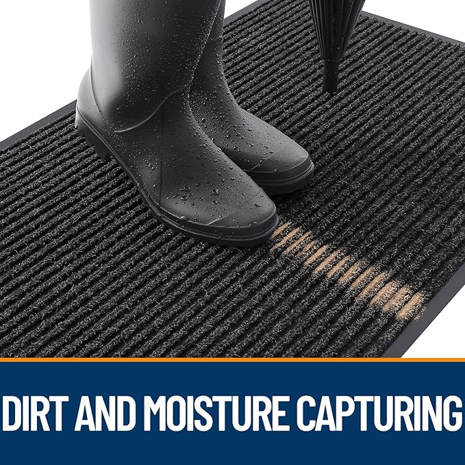 OLANLY Front Door Mat Indoor Outdoor Entrance, Waterproof Heavy Duty Doormat, Fade Resistant, Low Profile, Easy Clean Patio Porch Welcome Floor Mats for Entry, 47x32, Off-Black