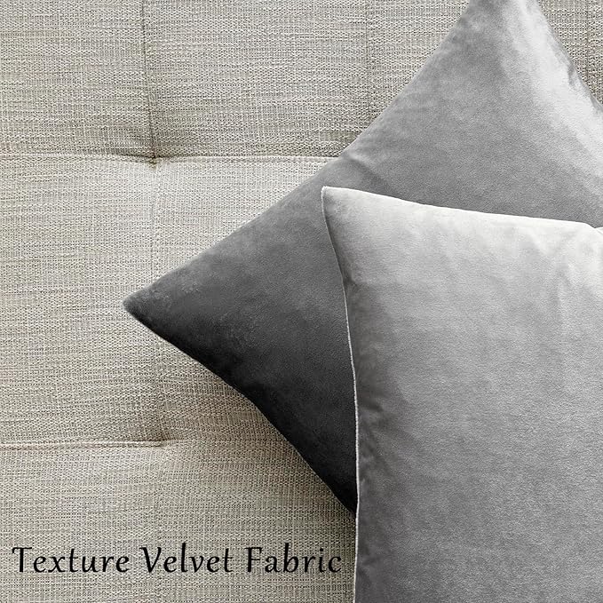 GIGIZAZA Big Velvet 24x24 Pillow Covers Silver Grey Pack of 2 Square Modern Throw Pillows Luxury Covers Decorative Pillows for Living Room Couch Sofa Pillow Cases