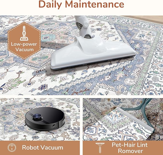OPPODREAM Soft Area Rugs 3x5, Washable Rugs with Non Slip Backing, Low-Pile Throw 3x5 Carpet, Faux Cashmere 3 x 5 Carpet, Purple & Green & Cream