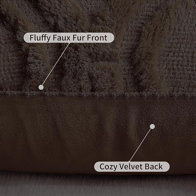 decorUhome Throw Pillow Covers 26x26 Inch Set of 2, Soft Plush Faux Wool Dark Brown Solid Couch Pillow Covers, Accent Euro Sham Farmhouse Neutral Square Pillow Cases for Sofa Bed Living Room