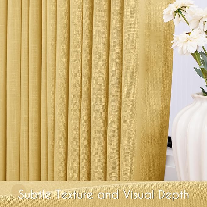 Gold Curtains for Living Room Back Tab Modern Farmhouse Semi Sheer Curtains 120 inches Long 2 Panels Set Muted Neutral Window Curtain for Dining Room Bedroom 52x120