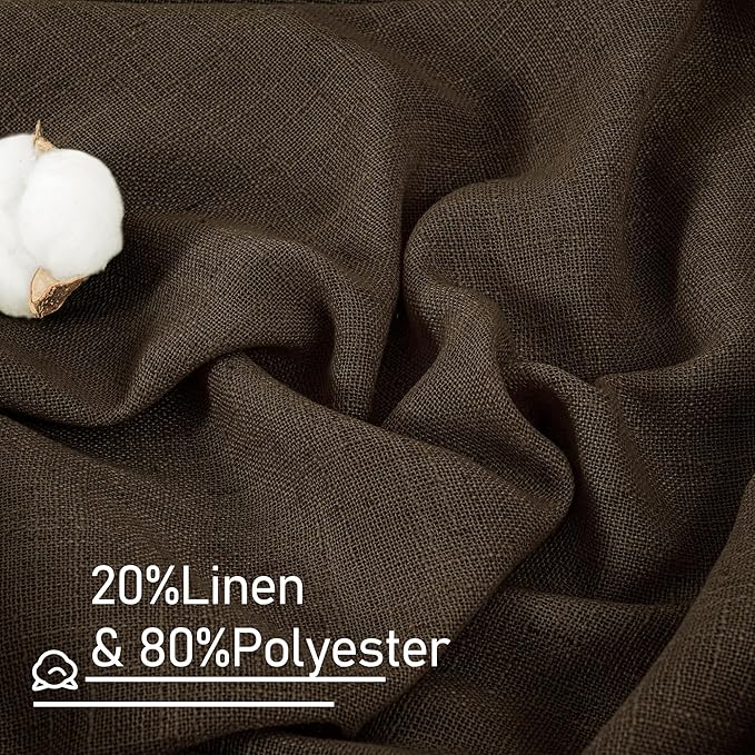 LAMIT Linen Curtains 45 Inch Length 2 Panels, Light Filtering Panels Back Tab and Rod Pocket Neutral Drapes for Kitchen/Window/Loft Room/Bedroom, 34 x 45 Inch Dark Brown