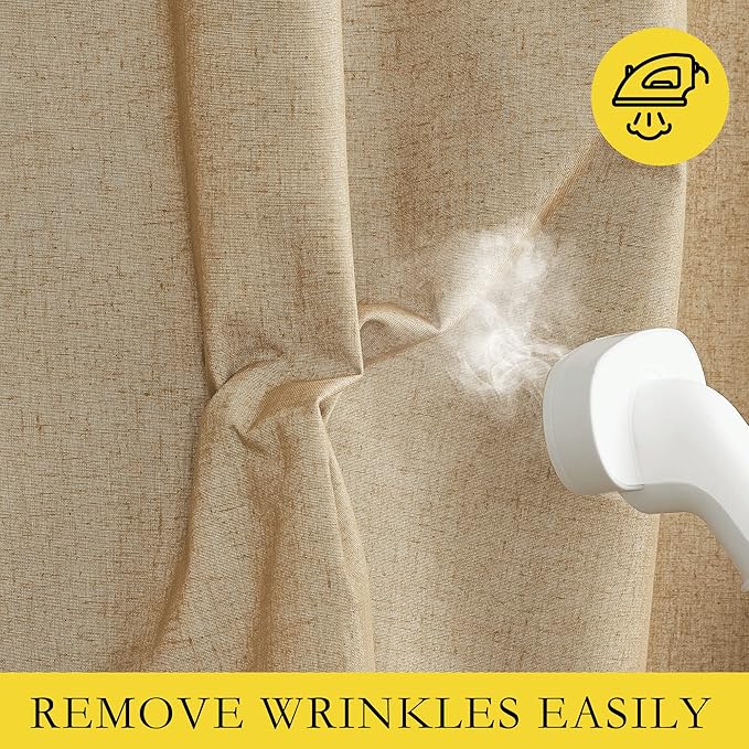 NICETOWN 100% Absolutely Blackout Linen Curtains with Thermal Insulated White Liner, Camel, W34 x L80, 2 Panels, Long Curtains 80 inch Length for Patio Door, Doorway, Office, Overnight Shiftworker