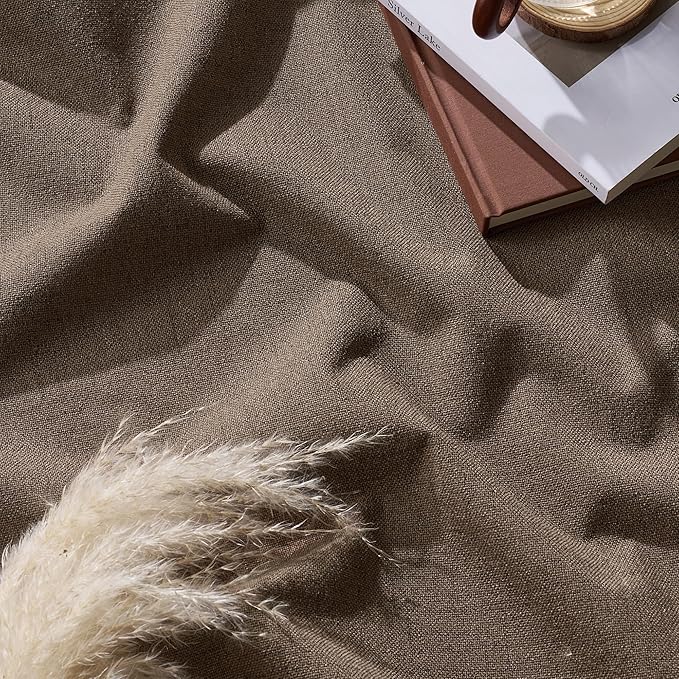 RYB HOME 100% Blackout Linen Textured Curtains 108 inches Long, Thermal Insulating Privacy Energy Saving for Bedroom Living Room Window Office Theater Patio Door, W 52 x L 108 in, Coffee, 2 Panels