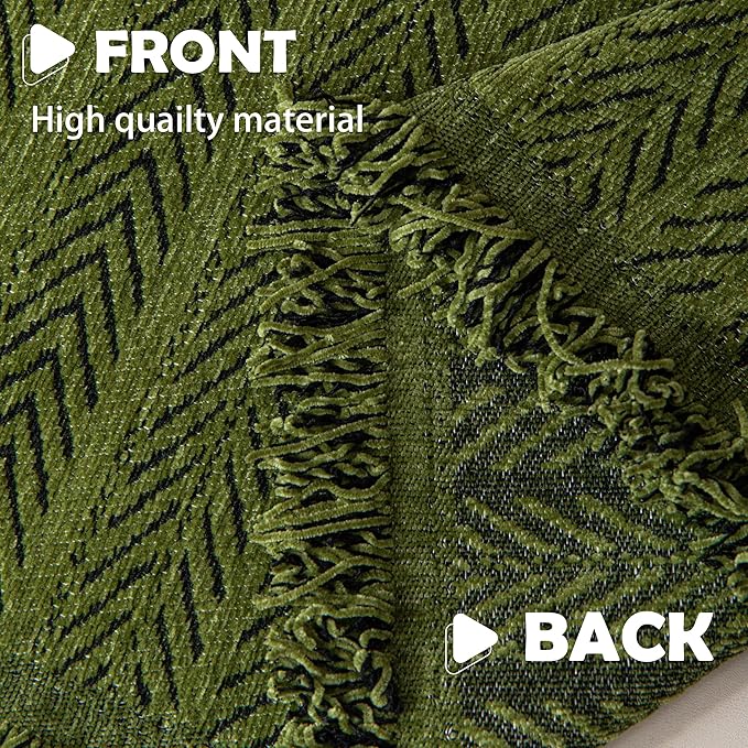 Boho Chenille Couch Cover for Dogs, Non Slip Sofa Cover, Couch Slipcover Covers for 3 Cushion, Furniture Protector with Tassels for Pets Washable, 71"x102", Fishbone Green