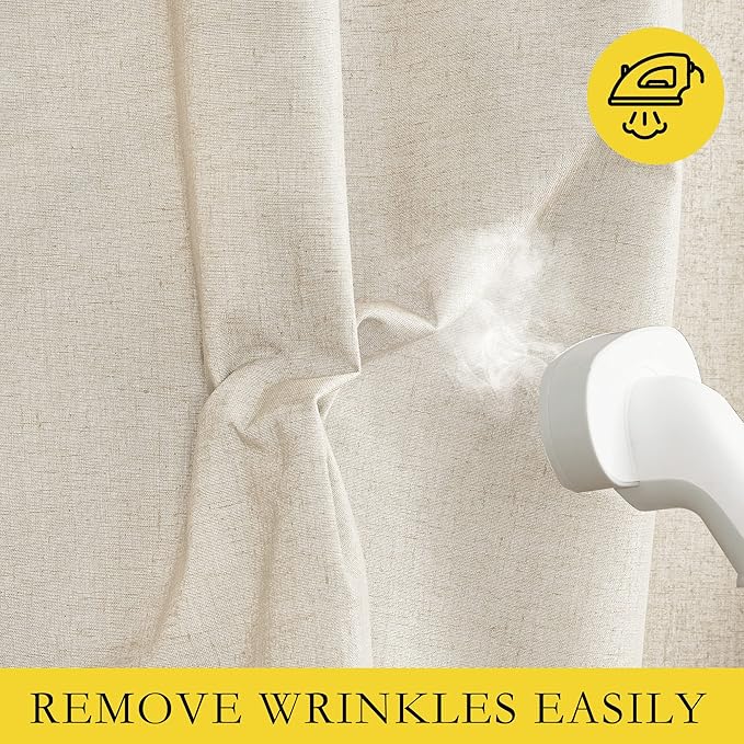 NICETOWN 100% Absolutely Blackout Linen Curtains with Thermal Insulated White Liner, 52" W, 2 PCs, Beige, 90" Long Drapes Sweep The Floor Decorative Keep Privacy Panels for Living Room/Villa/Bedroom