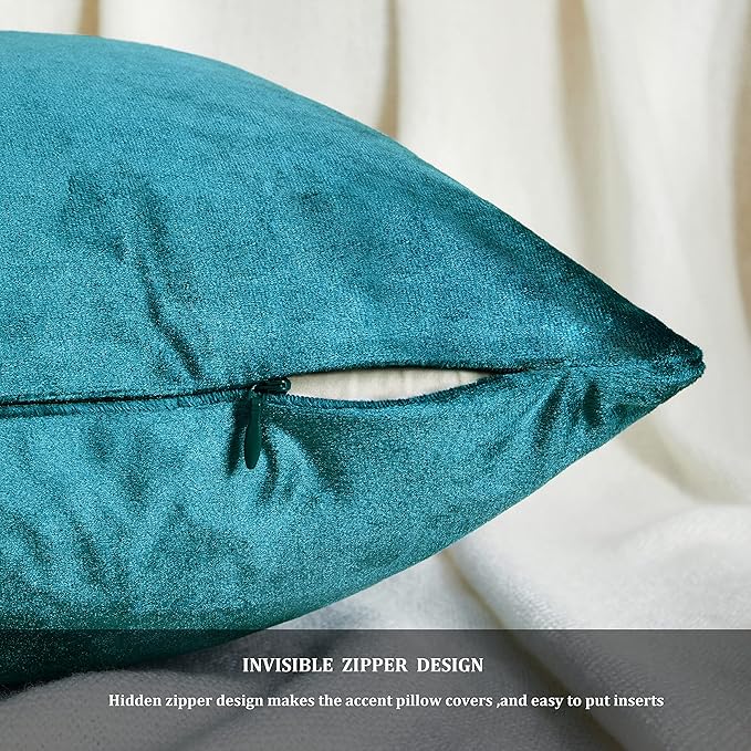 GIGIZAZA Decorative Throw Pillow Covers 16x16,Set of 2 Teal Square Couch Pillow Covers,Velvet Sofa Boho Cushion Pillows